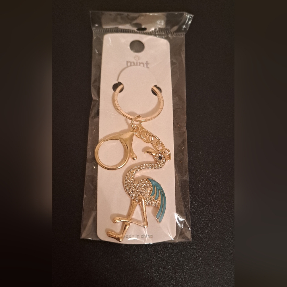 Mint Flamingo Keychain charm  with Gold and Teal Highlights NWT
